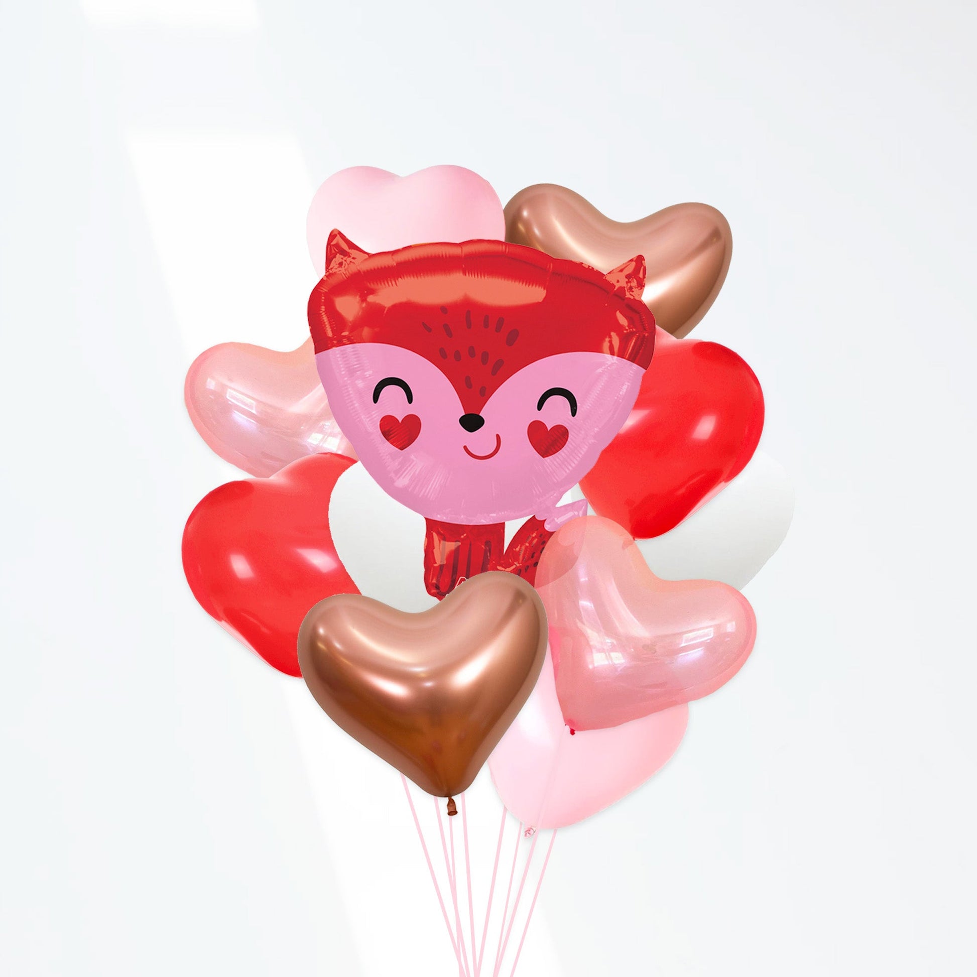 Red & Pink Cute Heart Fox Balloon Bouquet Kit (12 Pack) - Ellie's Party Supply