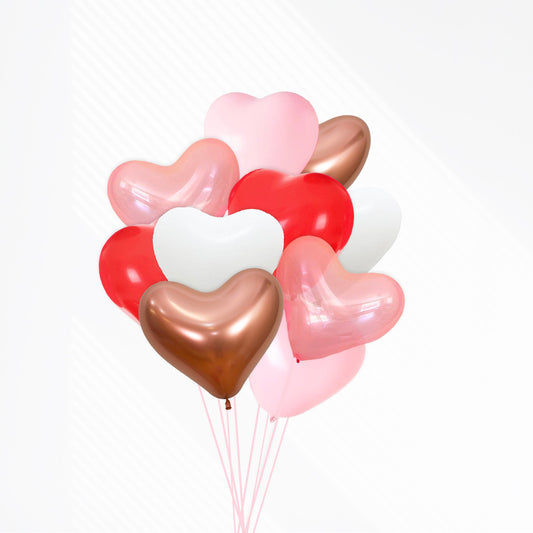 Red, White, Pink, & Rose Gold Heart Shaped Balloon Bouquet (10 Pack) - Ellie's Party Supply