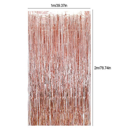 Rose Gold Fringe Tinsel Curtain Backdrop - Ellie's Party Supply