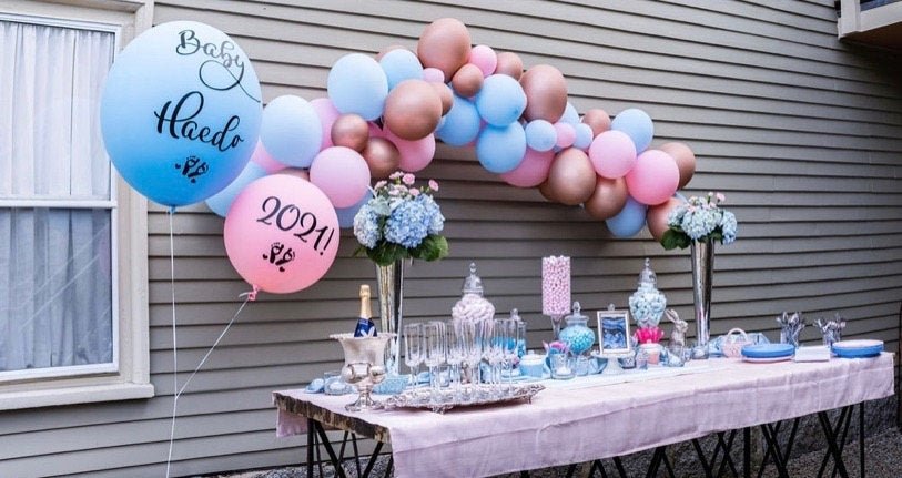 Rose Gold Gender Reveal Balloon Arch - Balloon Garland Kit - Ellie's Party Supply