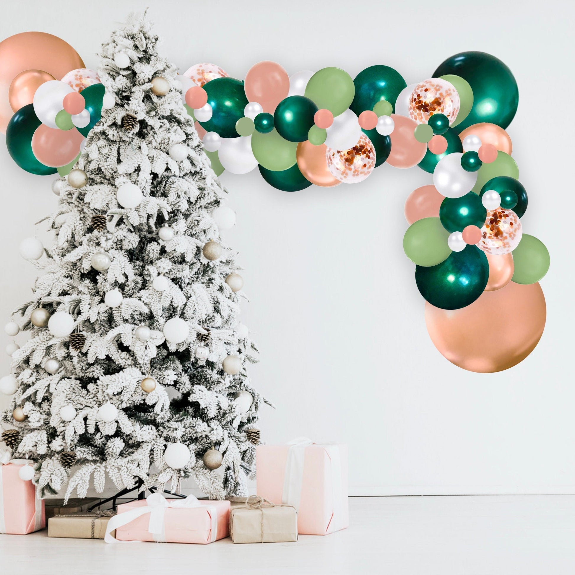 Rose Gold & Sage Christmas Confetti Balloon Garland Kit - Ellie's Party Supply