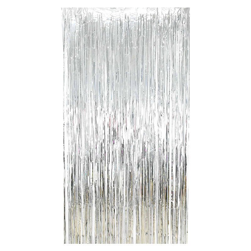Silver Metallic Fringe Tinsel Curtain Backdrop - Ellie's Party Supply
