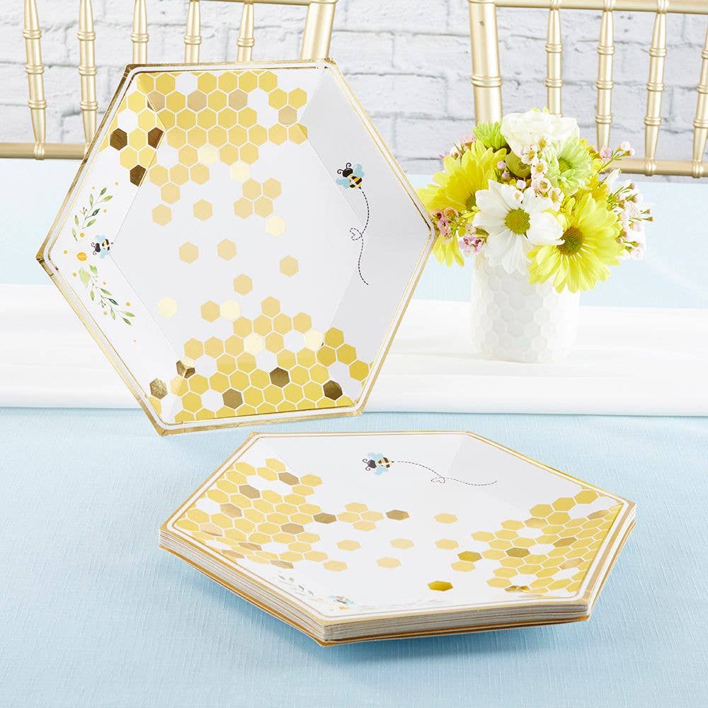 Sweet As Can Bee Honeycomb Large Paper Plates (Set of 16) - Ellie's Party Supply