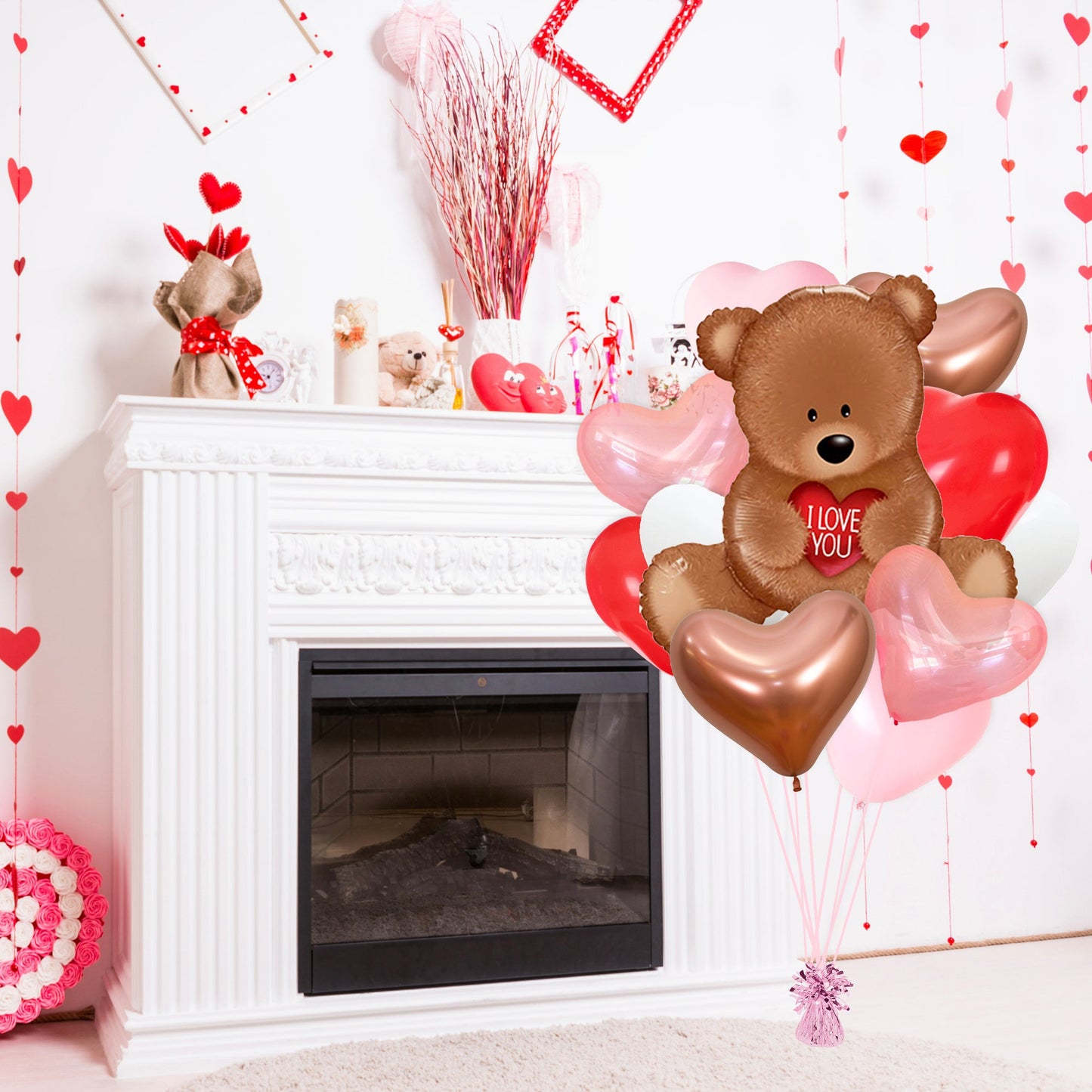Teddy Bear I Love You Heart Balloon Bouquet Kit (11 Pack) - Ellie's Party Supply