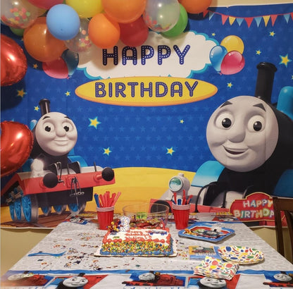 Thomas the Train Themed Birthday Banner Backdrop (3x5 ft) - Ellie's Party Supply