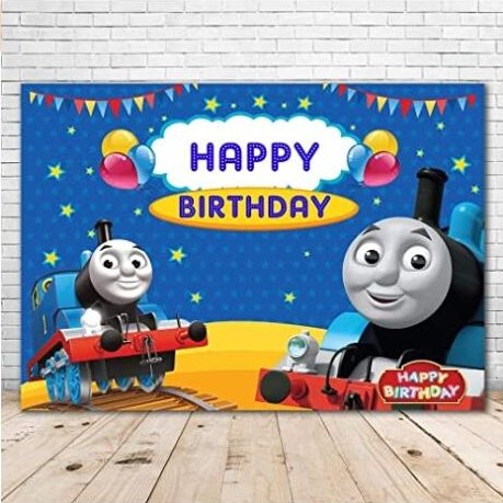 Thomas the Train Themed Birthday Banner Backdrop (3x5 ft) - Ellie's Party Supply