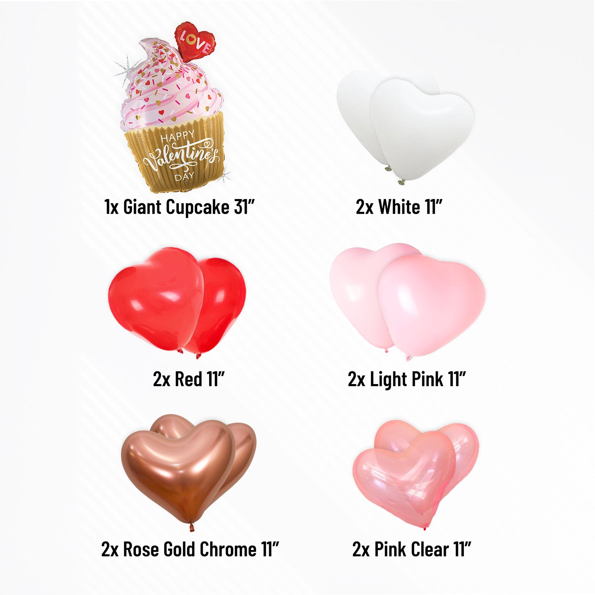 Valentine's Cupcake Heart Balloon Bouquet Kit (11 Pack) - Ellie's Party Supply
