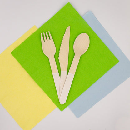 White Wooden Utensils - Spoon, Fork, Knife (Set of 24) - Ellie's Party Supply