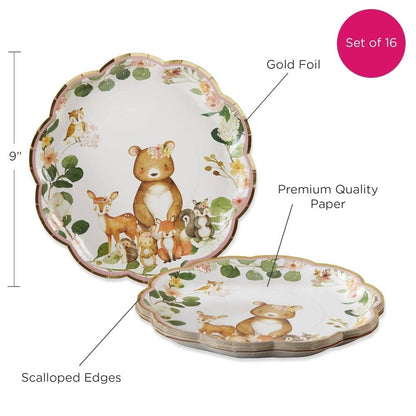 Woodland Animal Baby Paper Plates (Set of 16) - Ellie's Party Supply